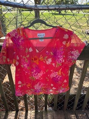 Pink Floral V-Neck Short Sleeve Blouse
